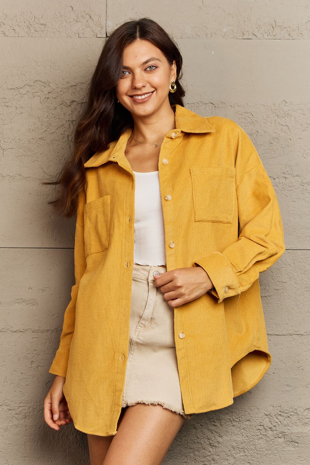 Corduroy Button-Down Long Sleeve Women's Top