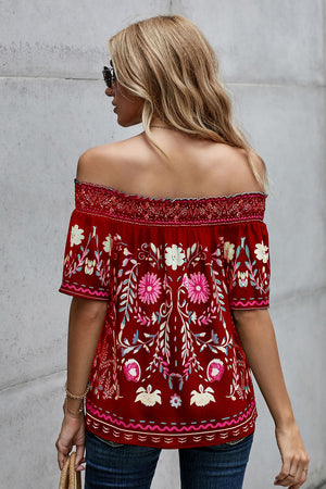 Boho Floral Off-Shoulder Blouse