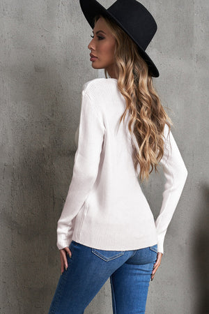 White One-Shoulder Long Sleeve Ribbed Top