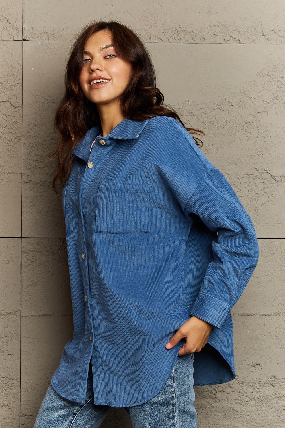 Corduroy Button-Down Long Sleeve Women's Top