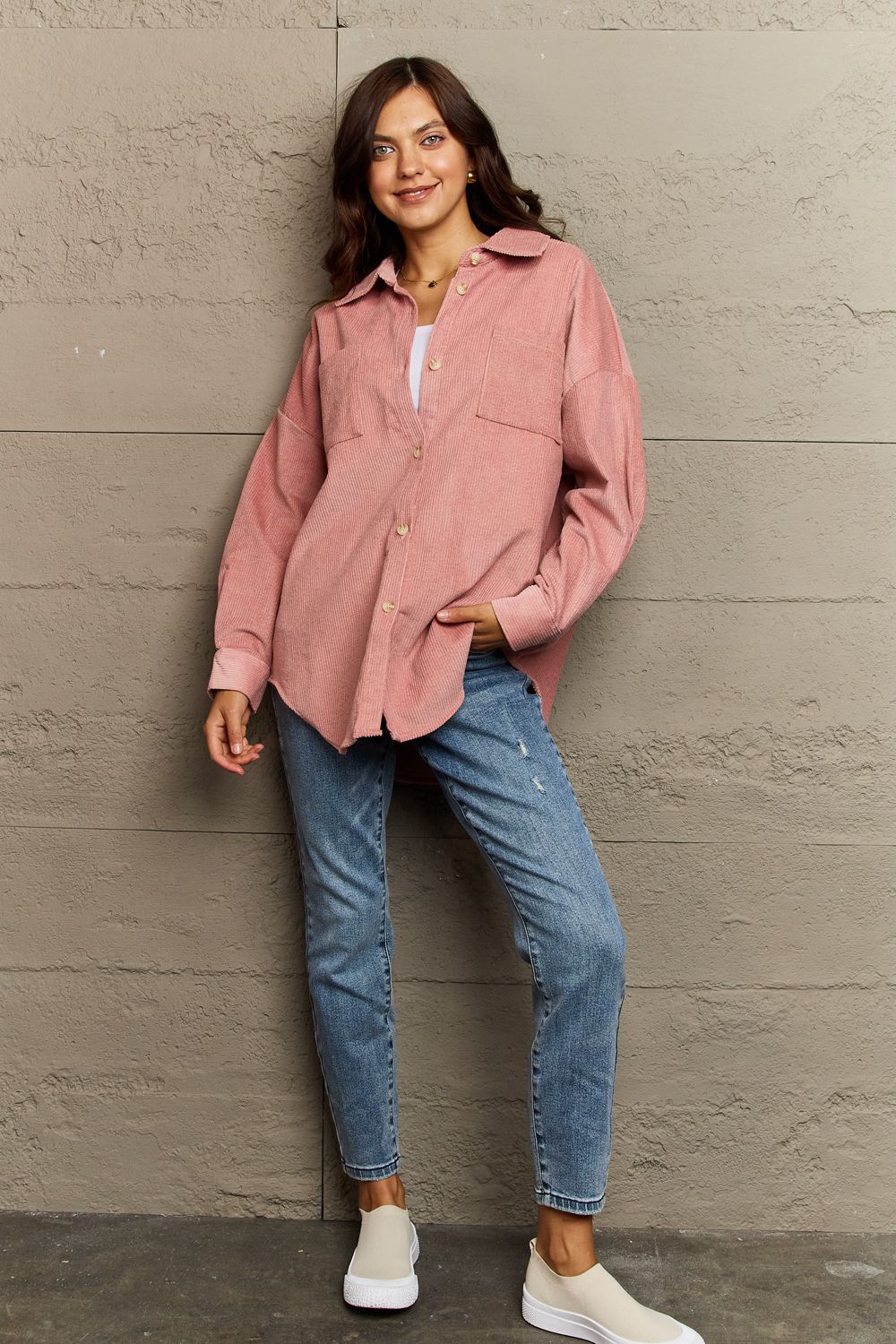 Corduroy Button-Down Long Sleeve Women's Top
