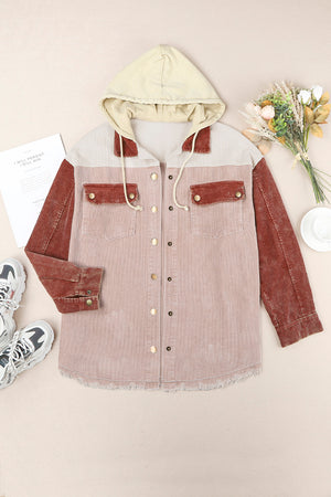 Snap Front Hooded Corduroy Jacket