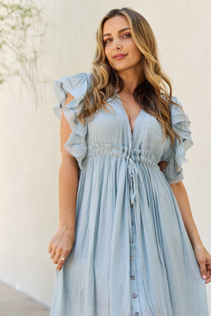 Baby Blue Butterfly Sleeve Maxi Dress