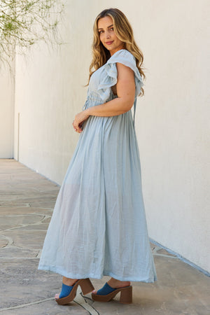 Baby Blue Butterfly Sleeve Maxi Dress